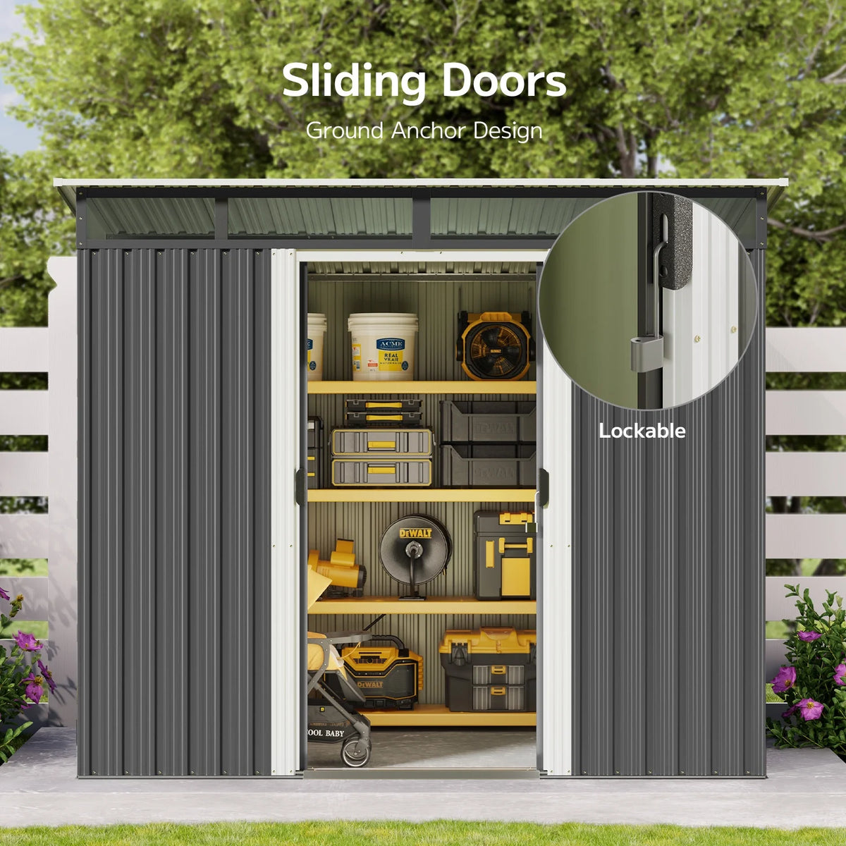 8'x6'ft Metal Shed , Asofer Outdoor Storage Shed with Transparent Panel Window for Garden, Dark Gray