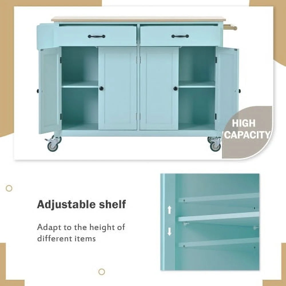 ZIVACATE Rolling Kitchen Island with Drop Leaf and Storage Large 53 in Movable Kitchen Carts White