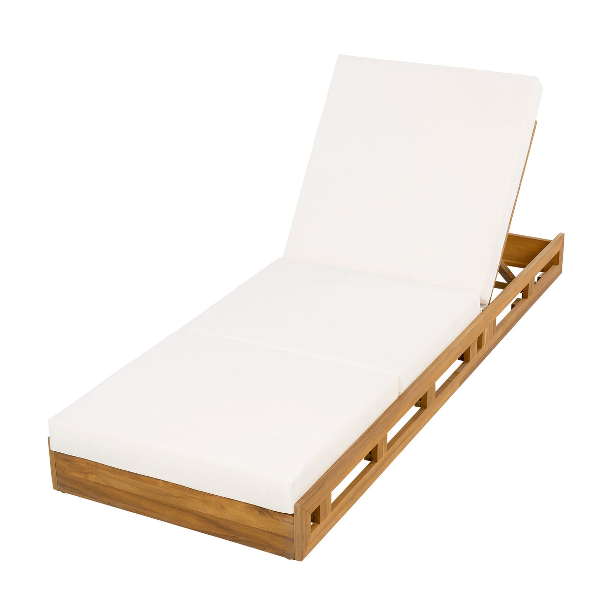 Patio Seating LOUNGE CHAISE SET, ACACIA WOOD WITH WATER-RESISTANT LOUNGE CUSHIONS (CREAM & 4 INCH THICK) - MATCHING DARK GREY VERSION AVAILABLE,Outdoor Seating