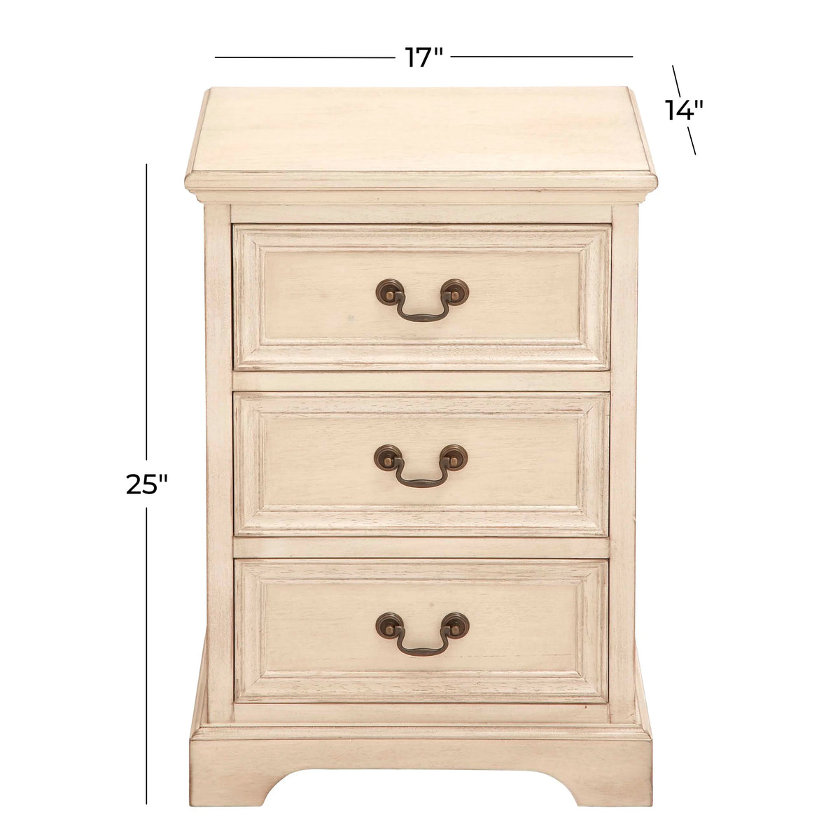 DecMode 17" x 25" Cream Wood 3 Drawer Cabinet, 1-Piece