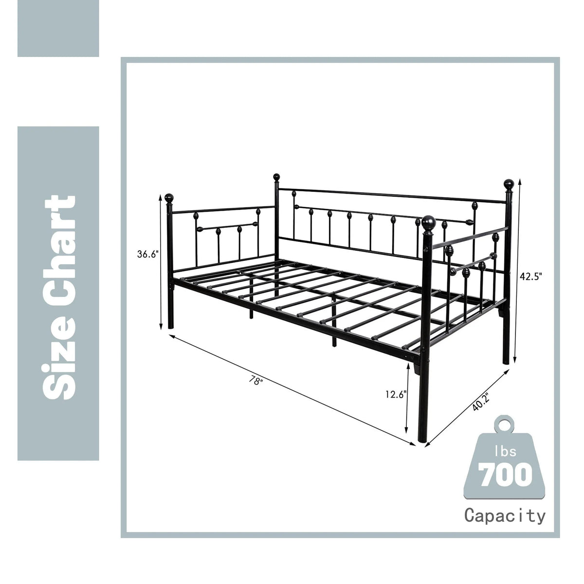 AUFANK Twin Daybed Frame Platform Metal Bed Frame Premium Steel Slat Support Black