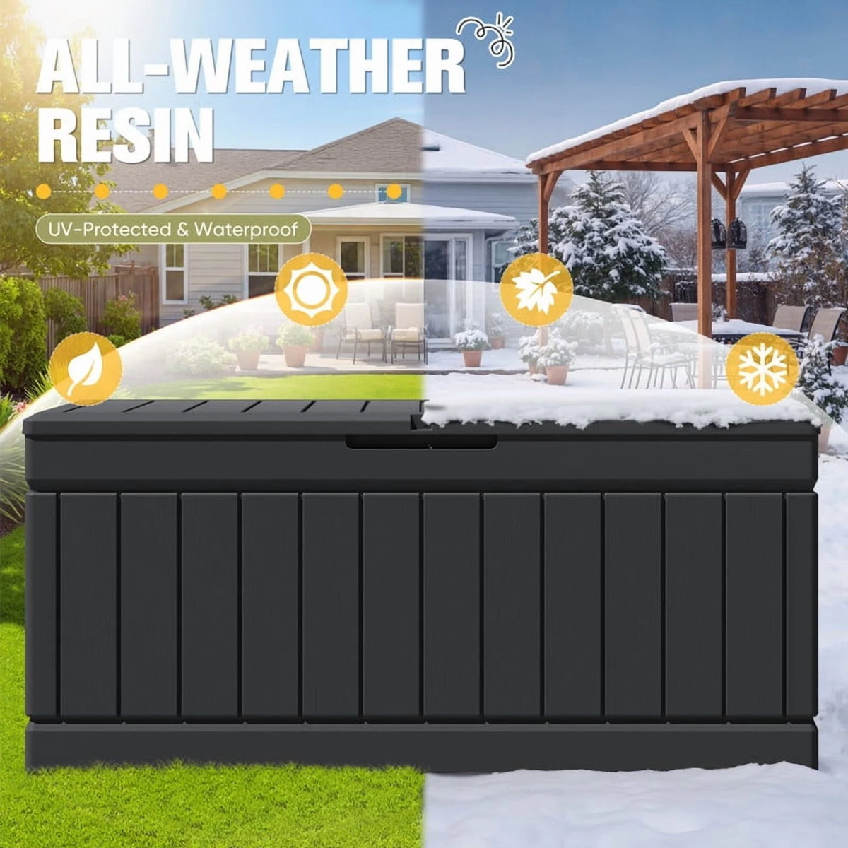 Homall 82 Gallon Outdoor Storage in Resin Deck Box 45.66in Width Lockable Deck Box, Black