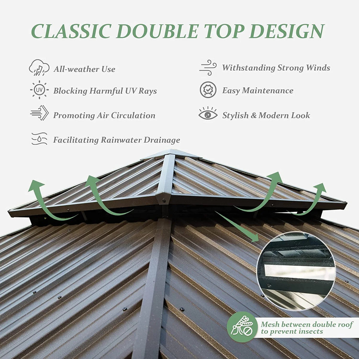 Domi 12x20 ft Wood Gazebo, Cedar Wood Frame Hardtop Gazebo with Galvanized Steel Double Roof, Outdoor Gazebo with Netting and Curtains, Patio Gazebo Pergola Pavilion for Patio, Backyard, Deck, Lawns