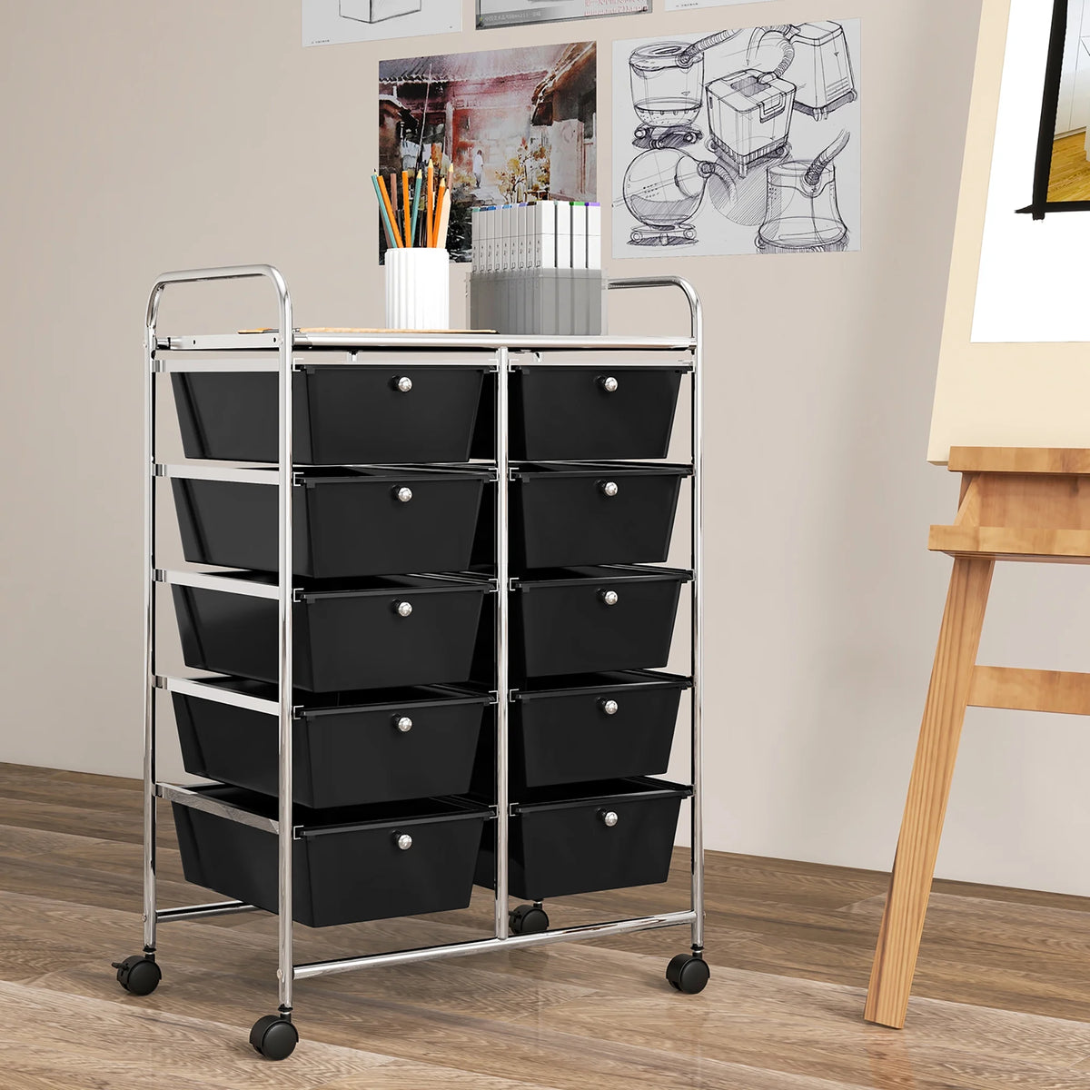 Gymax 10-Drawer Rolling Storage Cart Tools Scrapbook Paper Organizer on Wheels Black Gradient