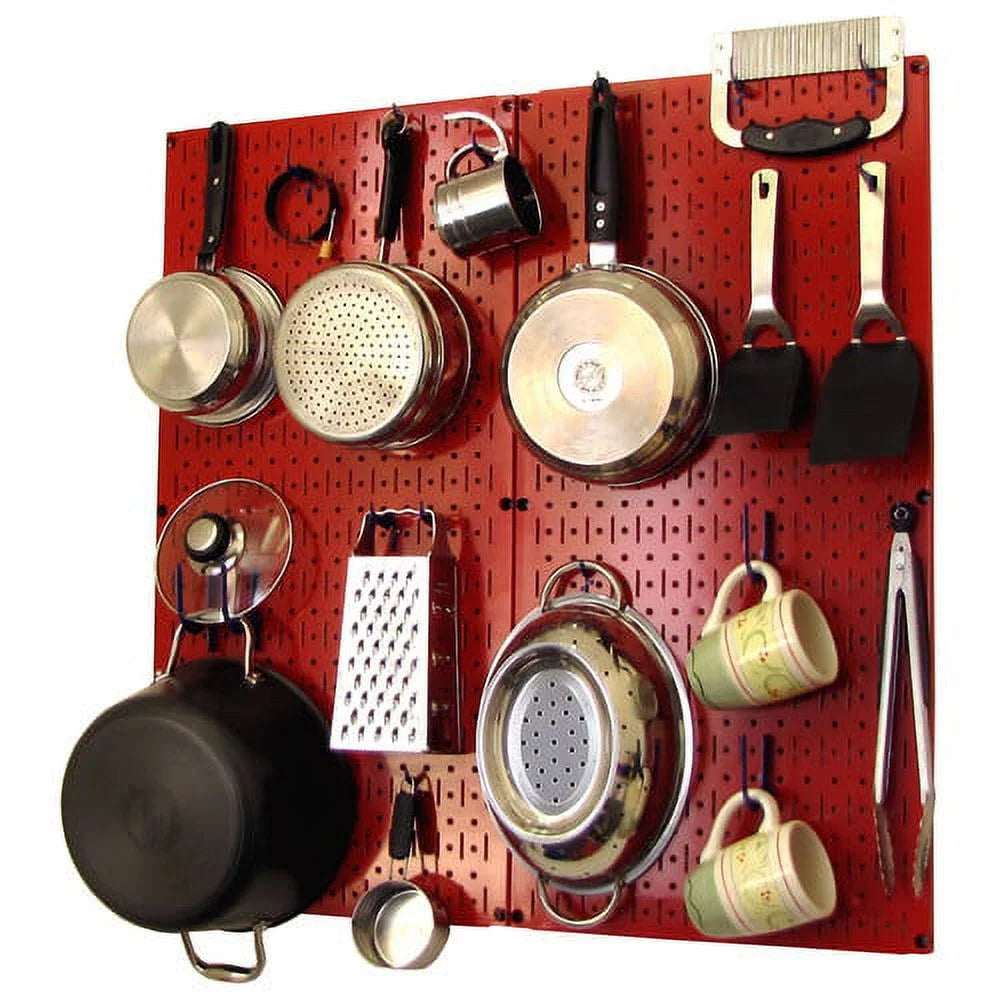 Wall Control Kitchen Pegboard Organizer Pots and Pans Pegboard Pack Storage and Organization Kit with Orange Pegboard and Blue Accessories