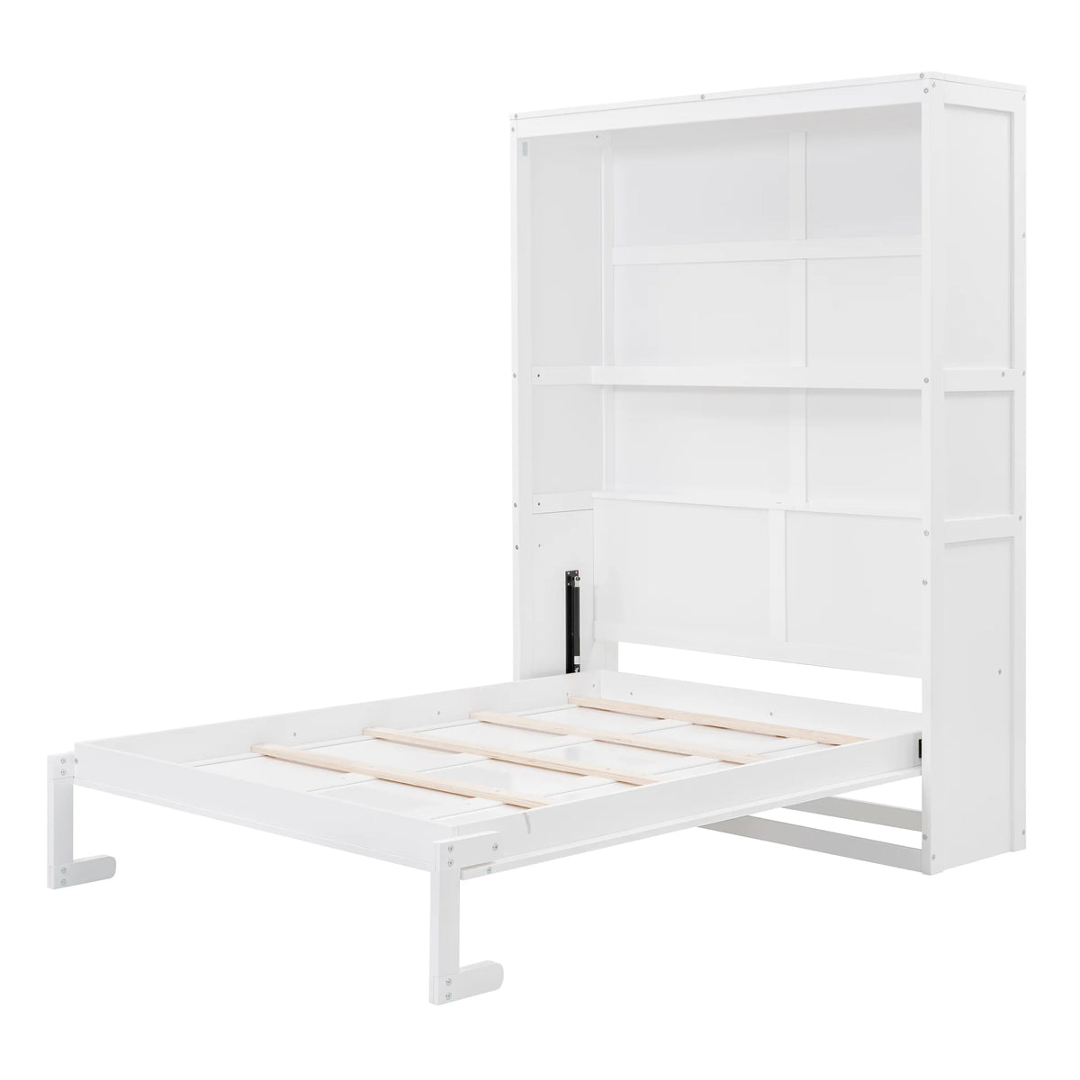 Harper & Bright Designs Full Size Murphy Bed with Shelves, Foldable Wall Bedframe w/Flexible Slats Support, Space-Saving Design, Can Be Folded Into Cabinet, White