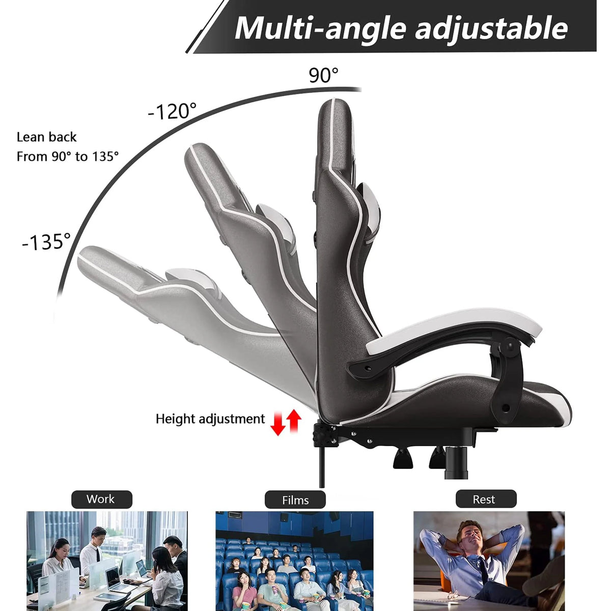 Bigzzia Gaming Chair Pu Leather Office Chair with Ergonomic Lumbar Pillow, Reclining Racing Game Chair Backrest and Seat Height Adjustable Swivel Recliner,Esports Chair with Headrest,Blue