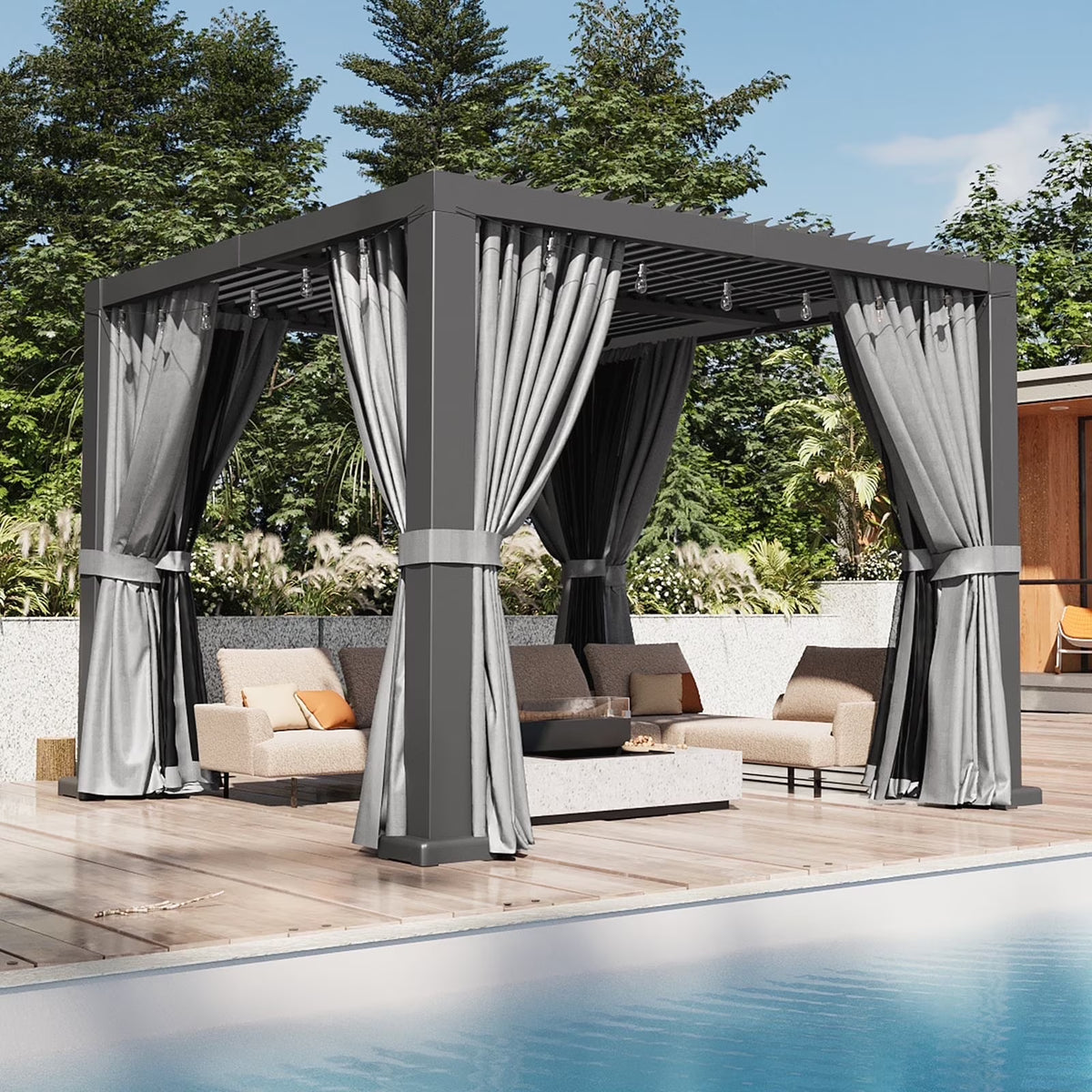 Aoxun 20' x 12' Louvered Pergola, Outdoor Aluminum Pergola with Adjustable Top for Decks, Gardens and Backyards, Gray