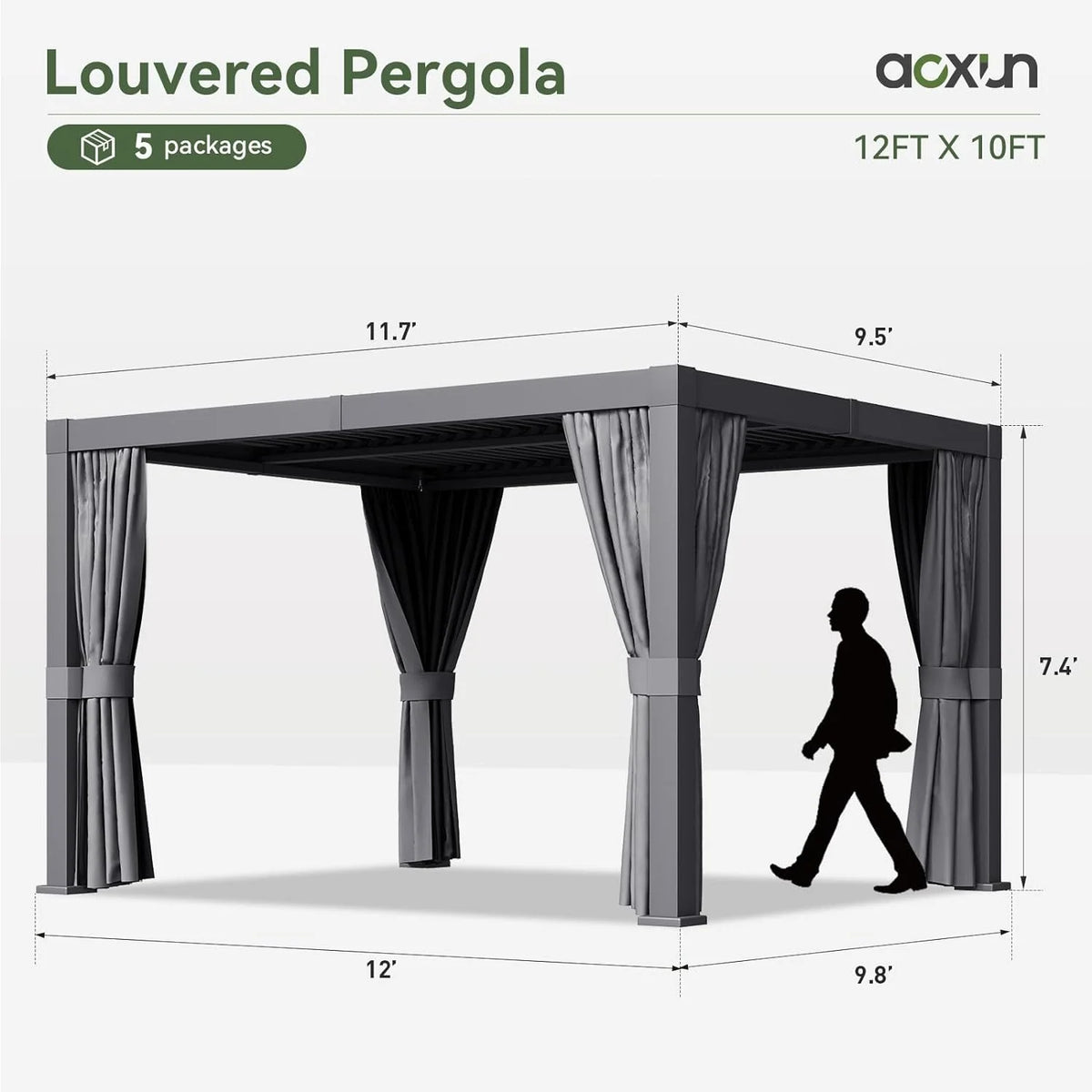 Aoxun 20' x 12' Louvered Pergola, Outdoor Aluminum Pergola with Adjustable Top for Decks, Gardens and Backyards, Gray