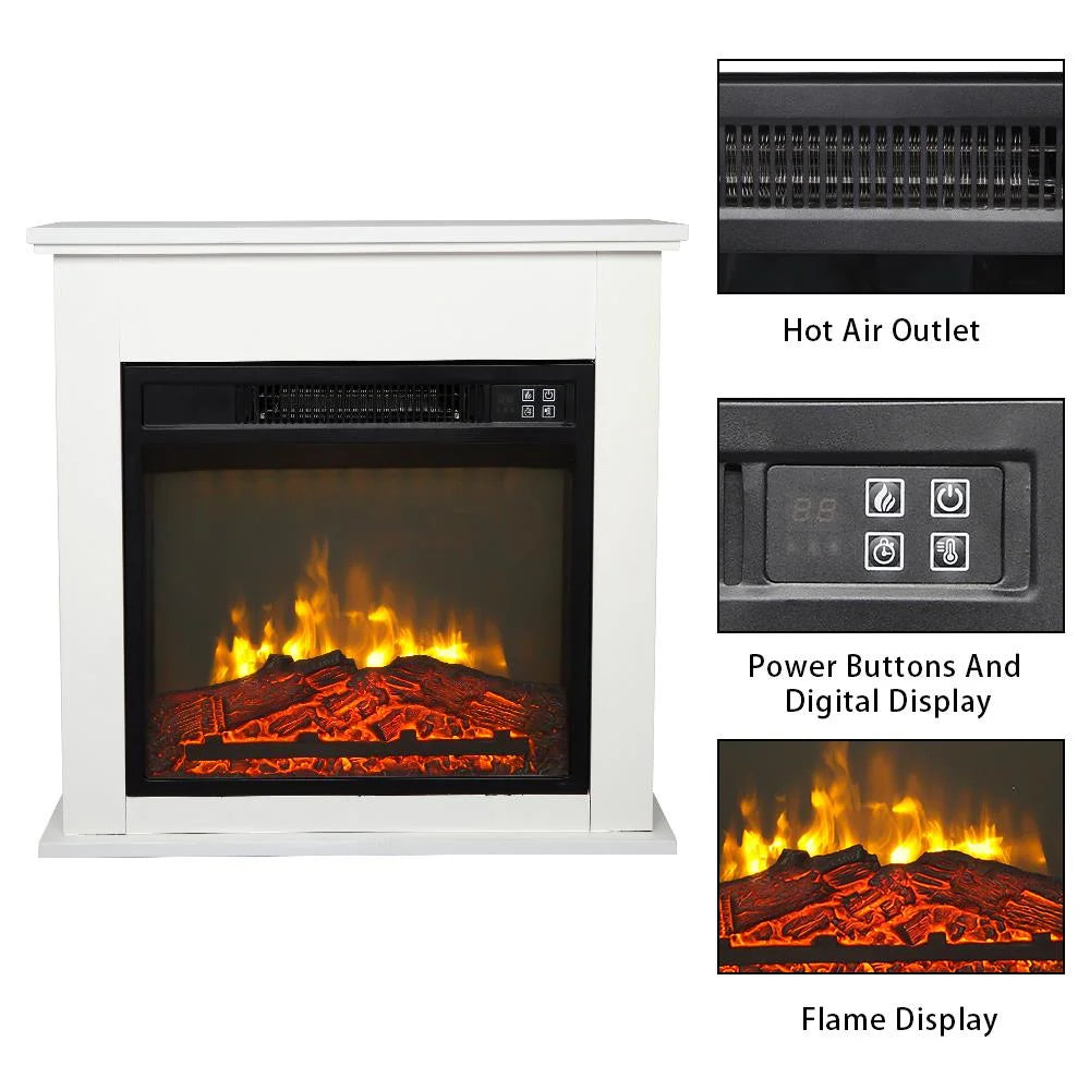 UbesGoo 25" Electric Fireplace Wall/Corner White Wood Cabinet w/Remote Control