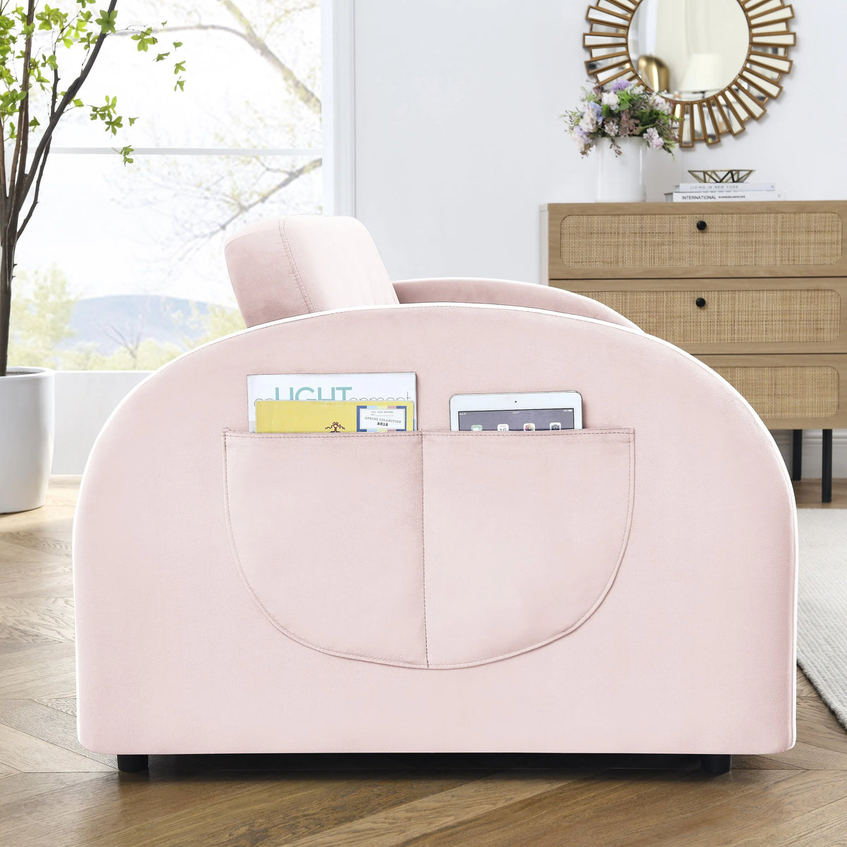 Modern Pull Out Sleeper Sofa Bed, Velvet Convertible Couch Loveseat with Adjsutable Backrest Side Pockets for Living Room Bedroom Apartment Office