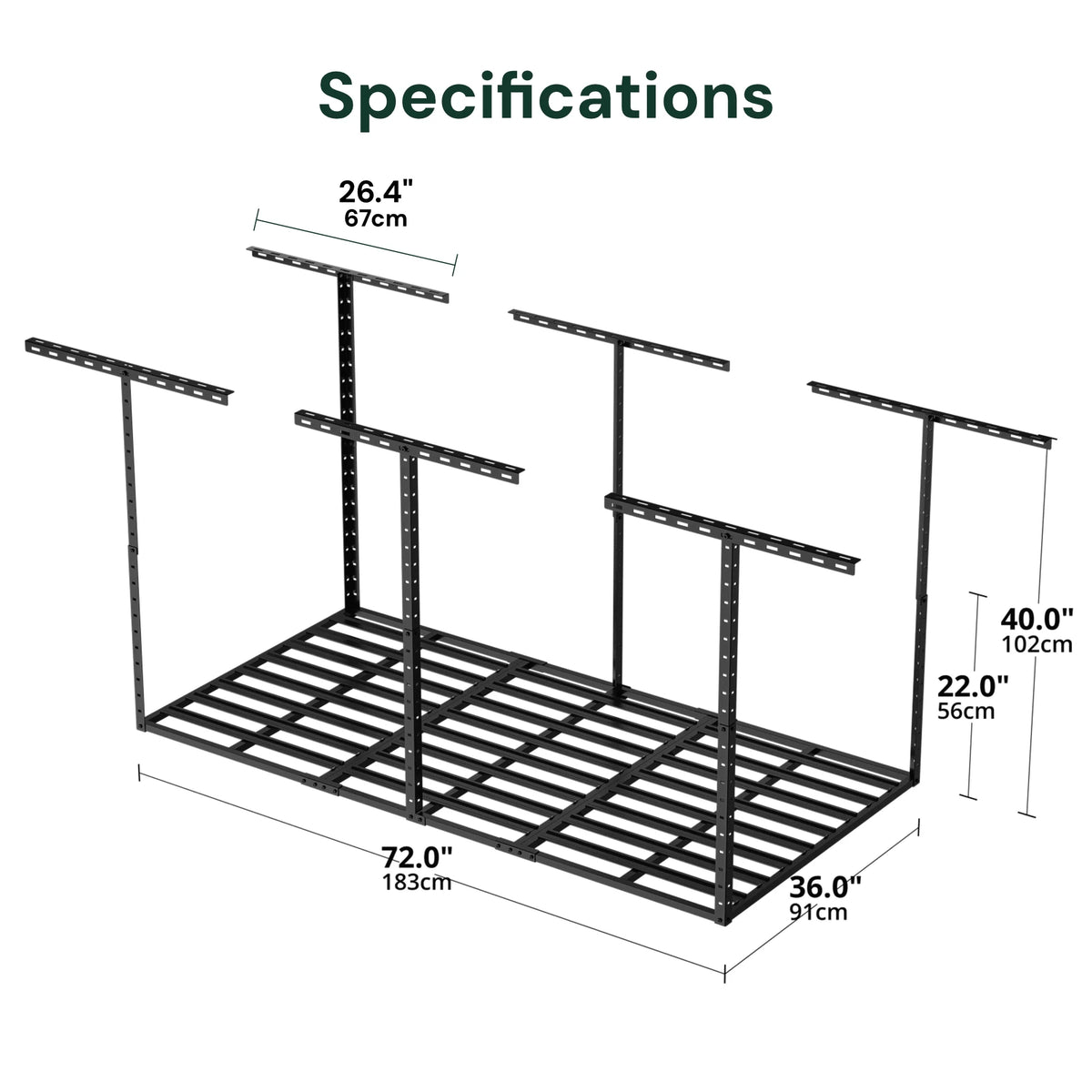 SunsGrove 4��8FT Overhead Storage Rack, 1 Pack, Black
