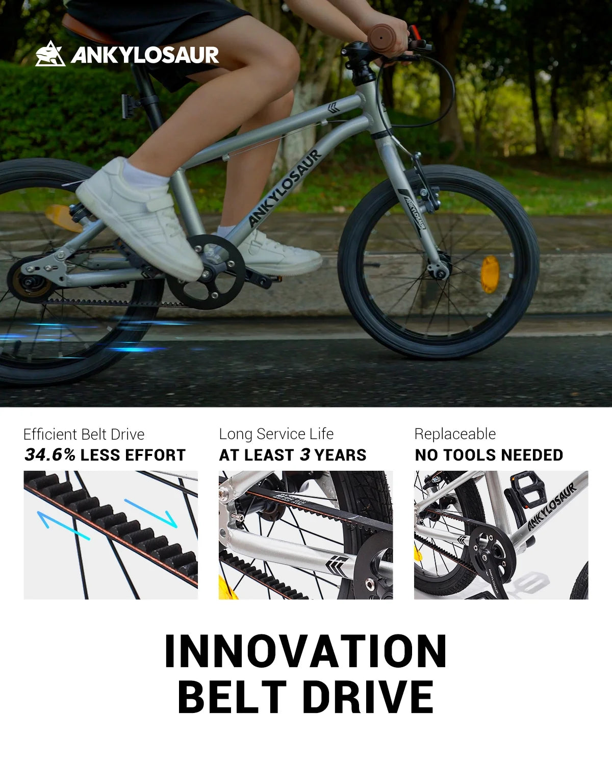 Lightweight 16" Kids Bike for Boys & Girls, Ages 4-12, with Unique Belt Drive
