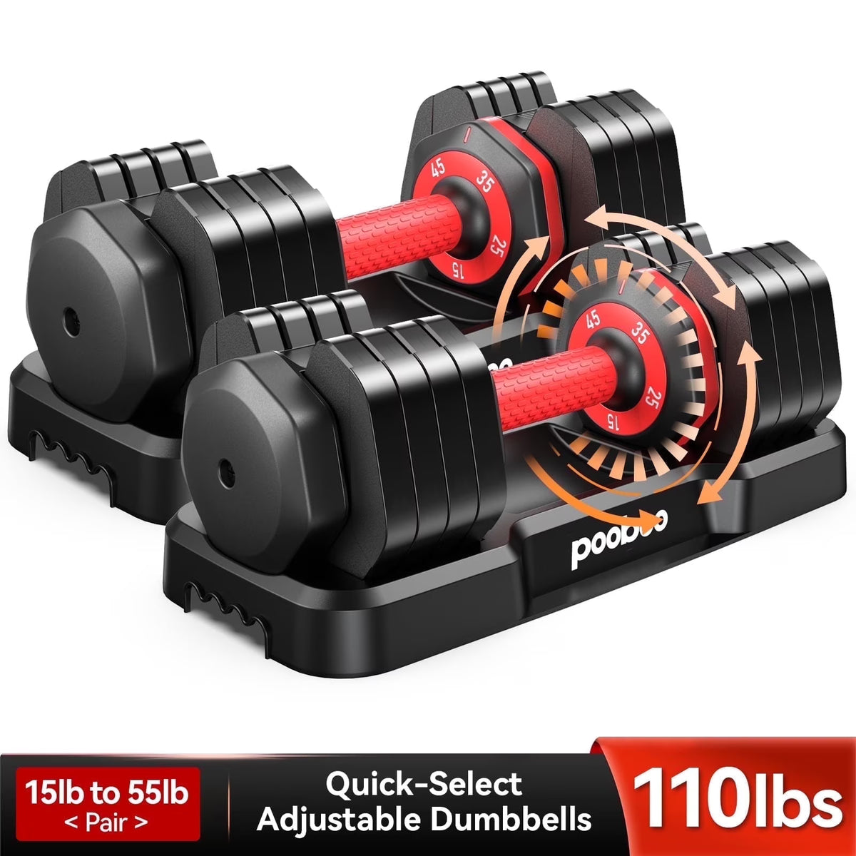 (1 Pair) LNOW 50lbs Quick Select Adjustable Dumbbells for Home Gym 5 in 1 Free Weights 5/10/15/20/25lb/50lb Dumbbell with Anti-Slip Handle, Suitable for Home Gym Exercise Equipment