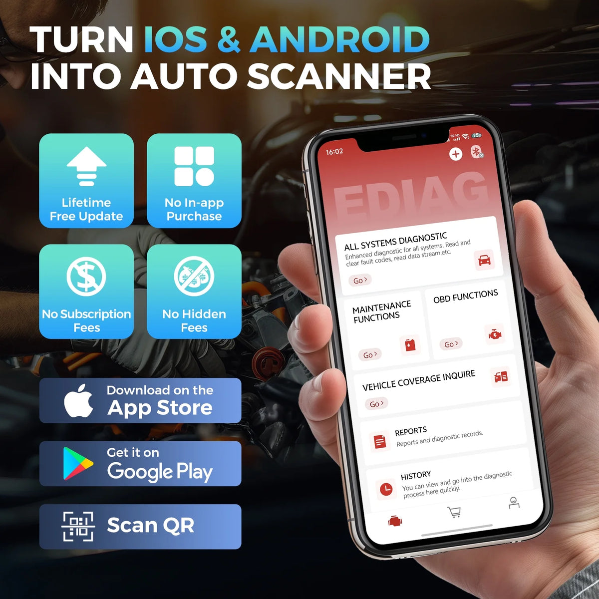 KINGBOLEN Ediag Elite OBD2 Bluetooth Car Scanner, Bi-Directional Control Scan Tool for iOS & Android with All System Diagnostic, 15+ Hot Reset, CANFD Protocol, FCA AutoAuth,Free Lifetime Update