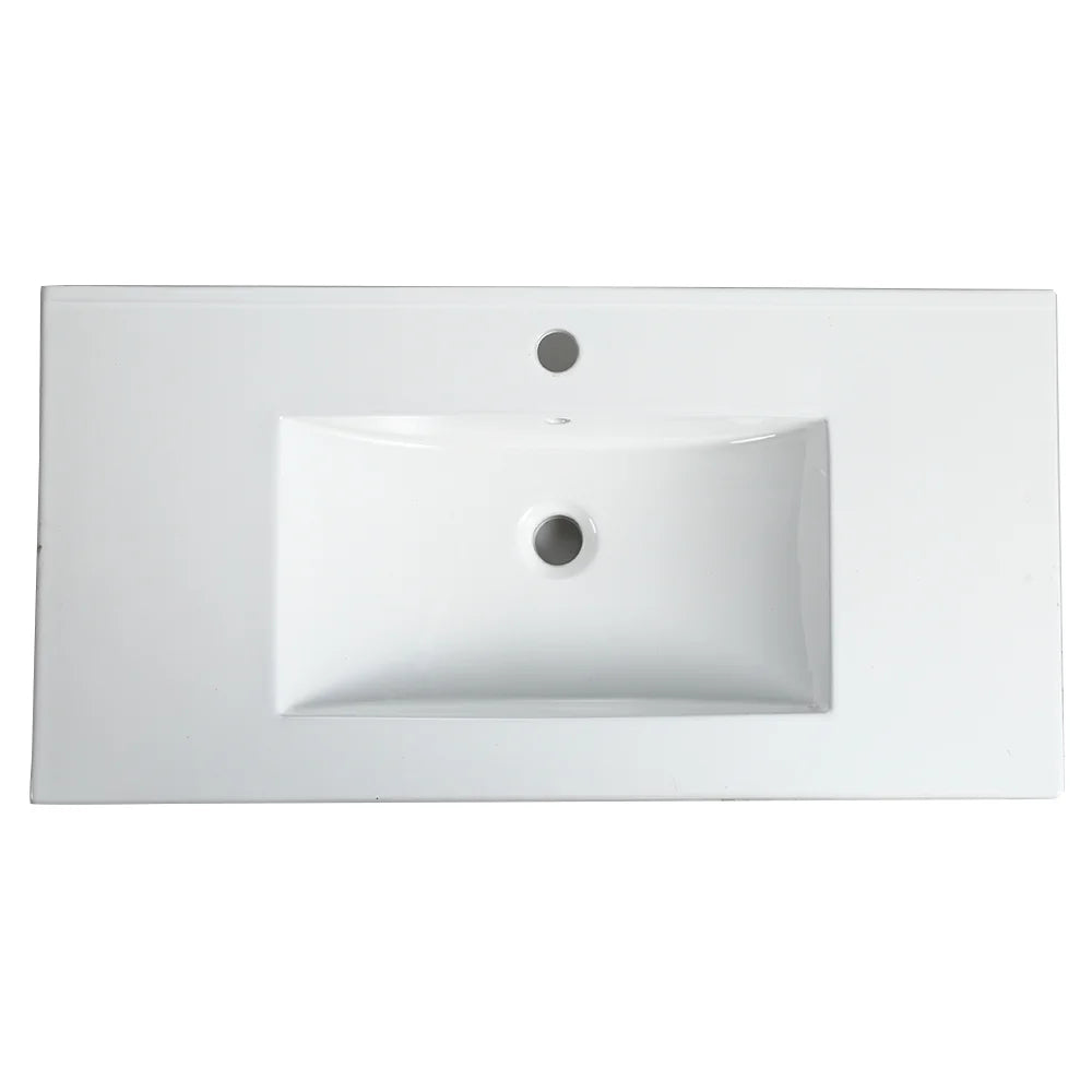 Miniyam 24" Ceramic Sink with Overflow, Drop in Bathroom Vessel Sink, White
