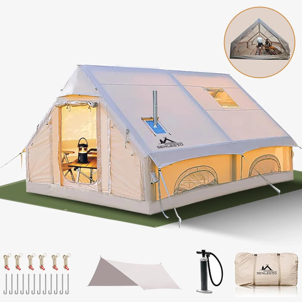 Inflatable Camping Tents 4/6/8/10 Person,129 Square Feets Large Blow up Tent with Stove Jack