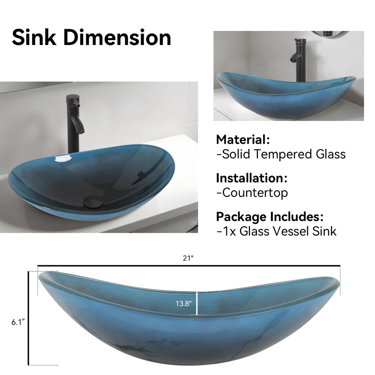 FULLWATT Bathroom Ceramic Sink Vanity Vessel Basin Porcelain Faucet Drain Combo Rectangle,White