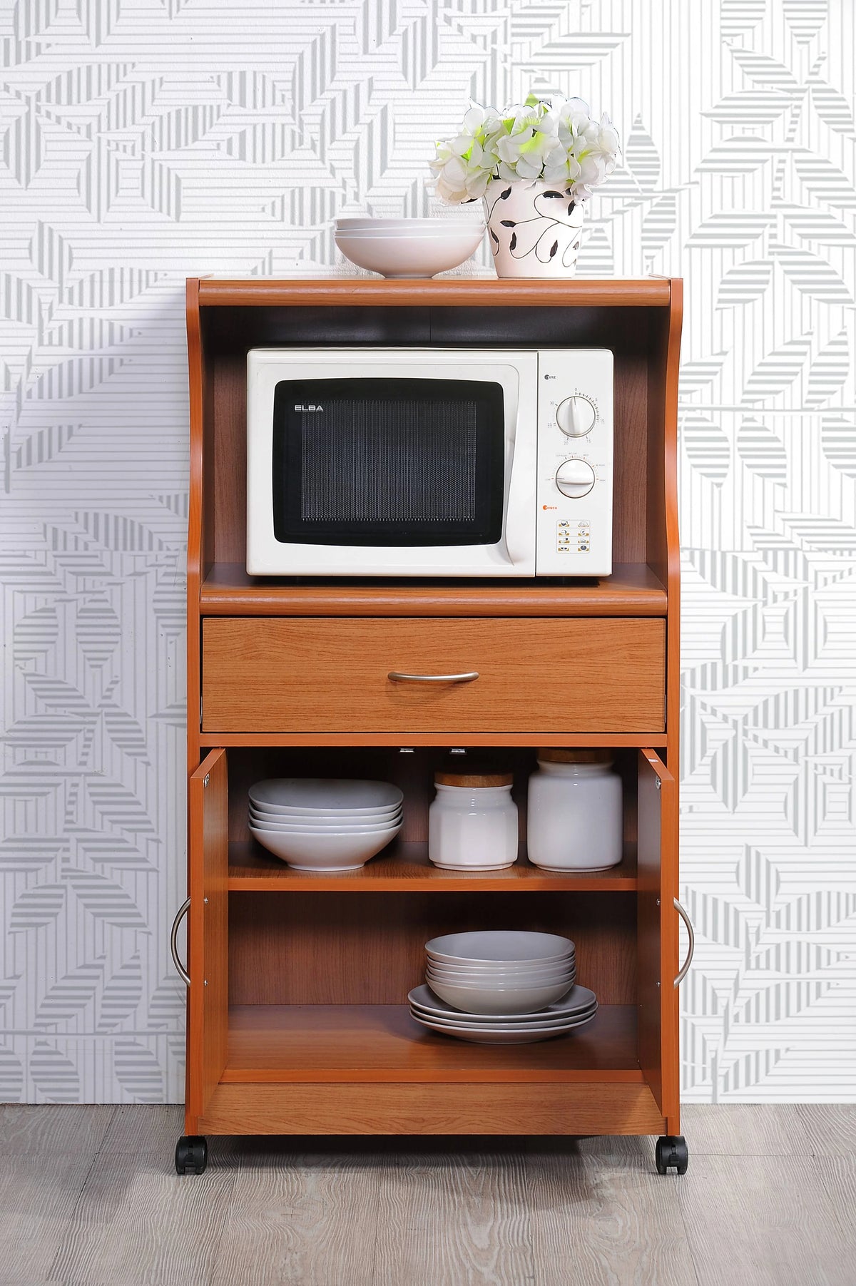 Hodedah Microwave Kitchen Cart, White