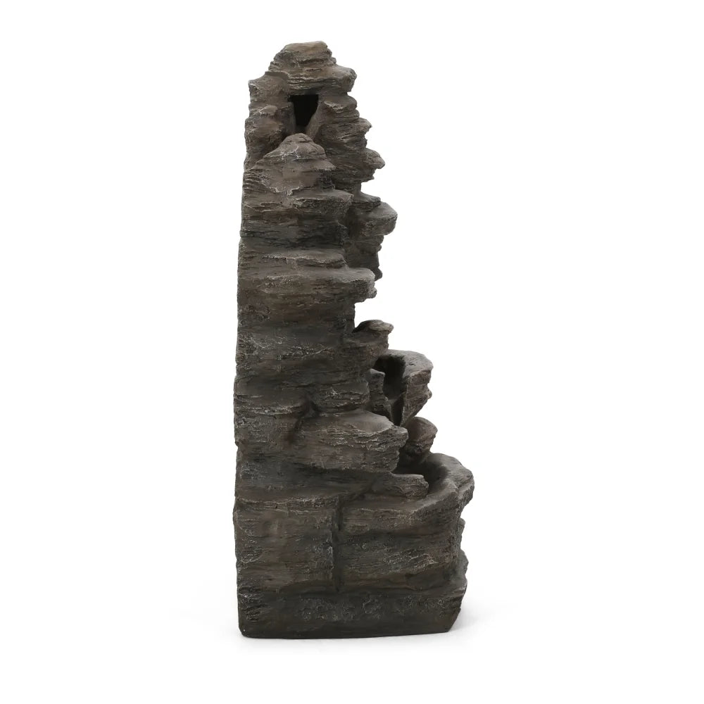 Holaki 23.5" H Outdoor Fountain,4-Tire Waterfall Flow Floor Fountain with LED Light for Patio,Gadern,Backyard,Art Home Decoration,Light Brown