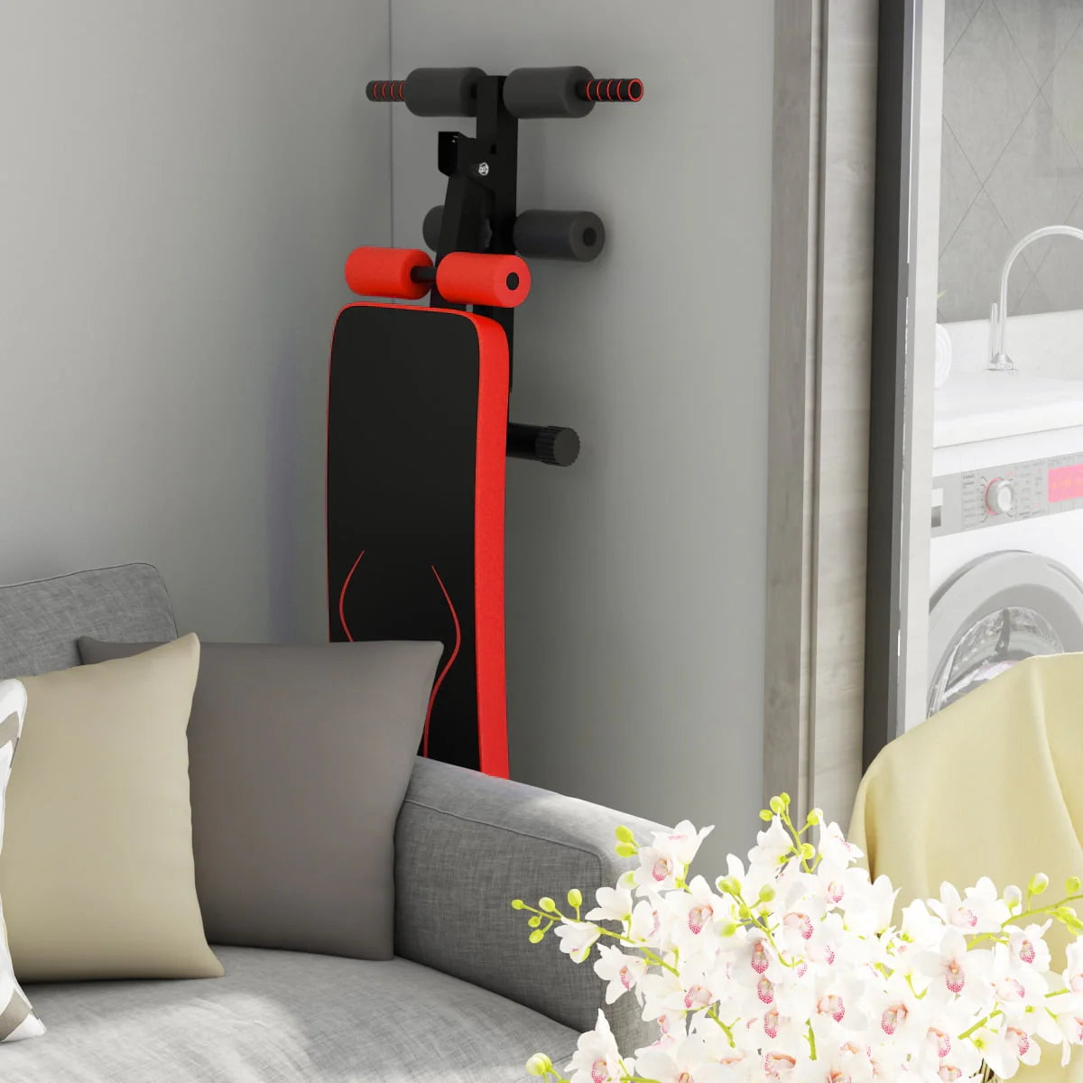 SuperFit Folding Weight Bench Adjustable Sit-up Board Workout Slant Bench Red