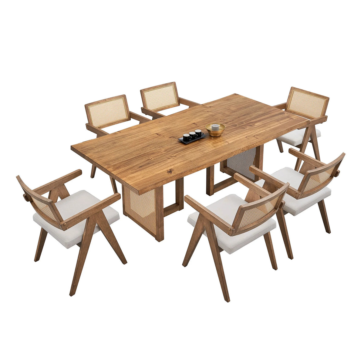 70.87 Inch Rectangular Waves Dining Table,Wooden Dining Table for 6 Persons,Mid Century Modern Large Kitchen Table for Living Room,Bohemian Dining Table