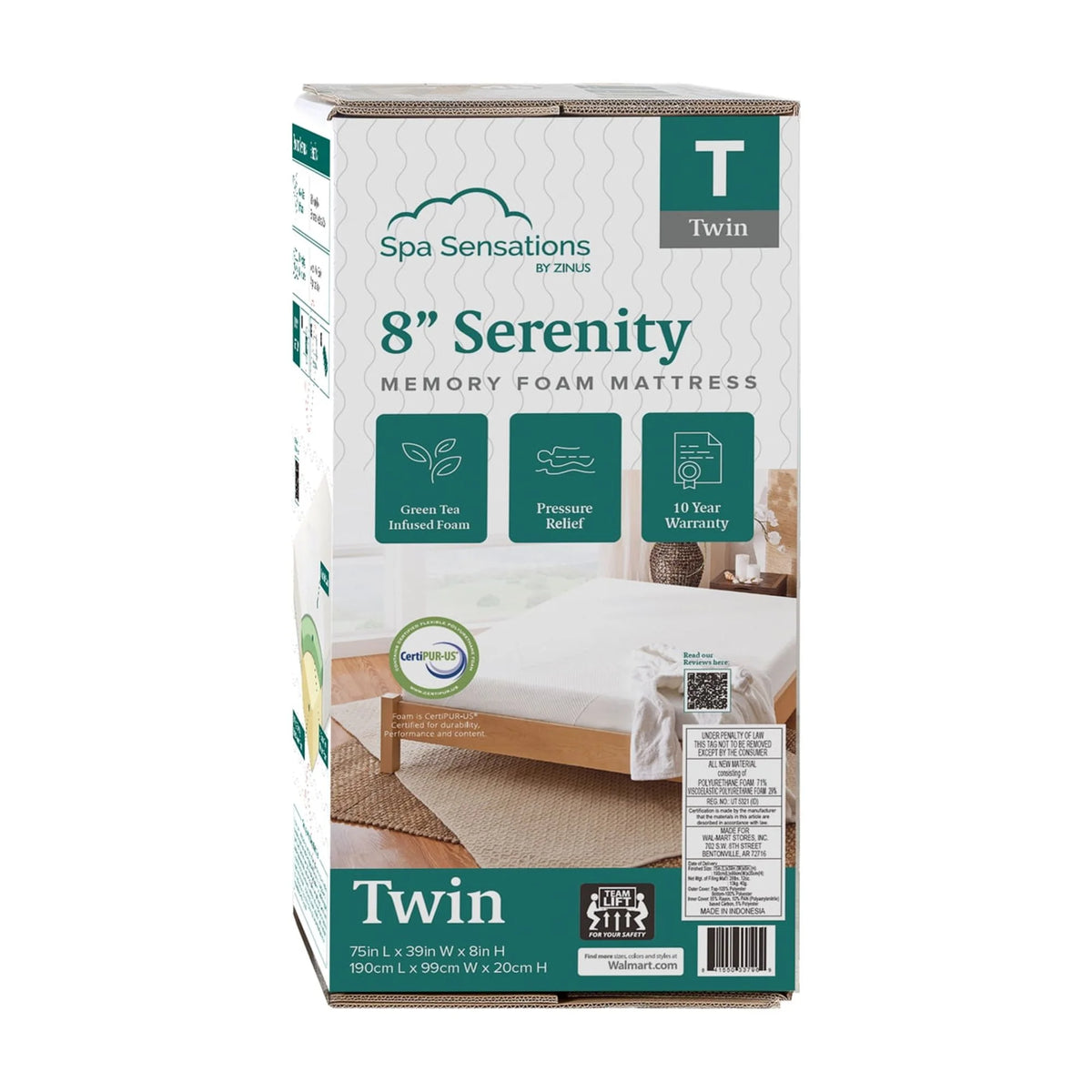 Zinus Spa Sensations Serenity 8" Memory Foam Mattress, Twin