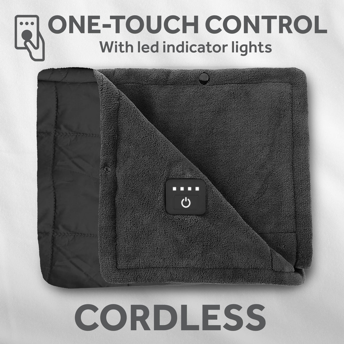 Sunbeam On-the-Go Cordless Heated Throw Blanket with Hood Black Nylon/Microplush 50x66