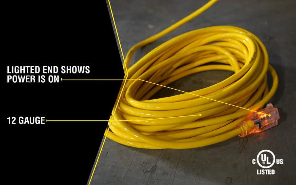 Yellow Jacket 2885 12/3 100' Yellow SJTW Heavy-Duty Extension Cord