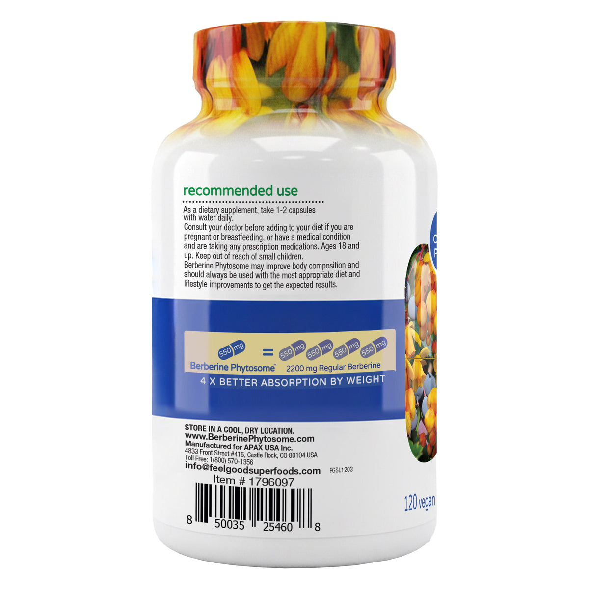 FEELGOOD Superfoods Berberine Phytosome High Absorption, 120 Vegan Capsules