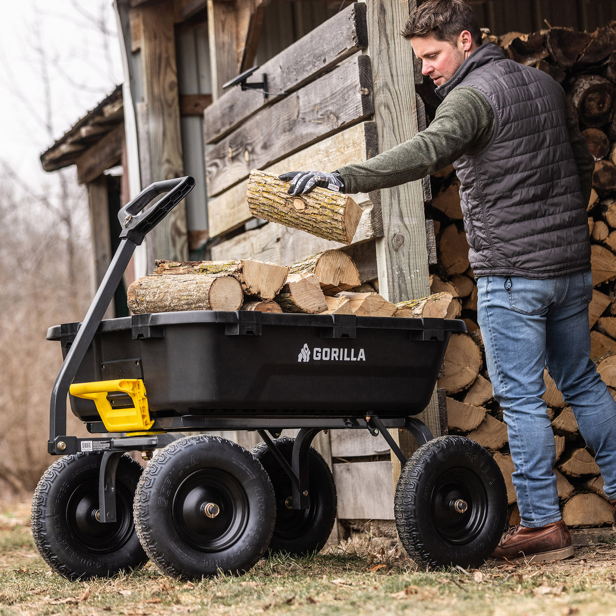 Gorilla 9 cu ft. Heavy Duty Poly Yard Dump Cart with No Flat Tires