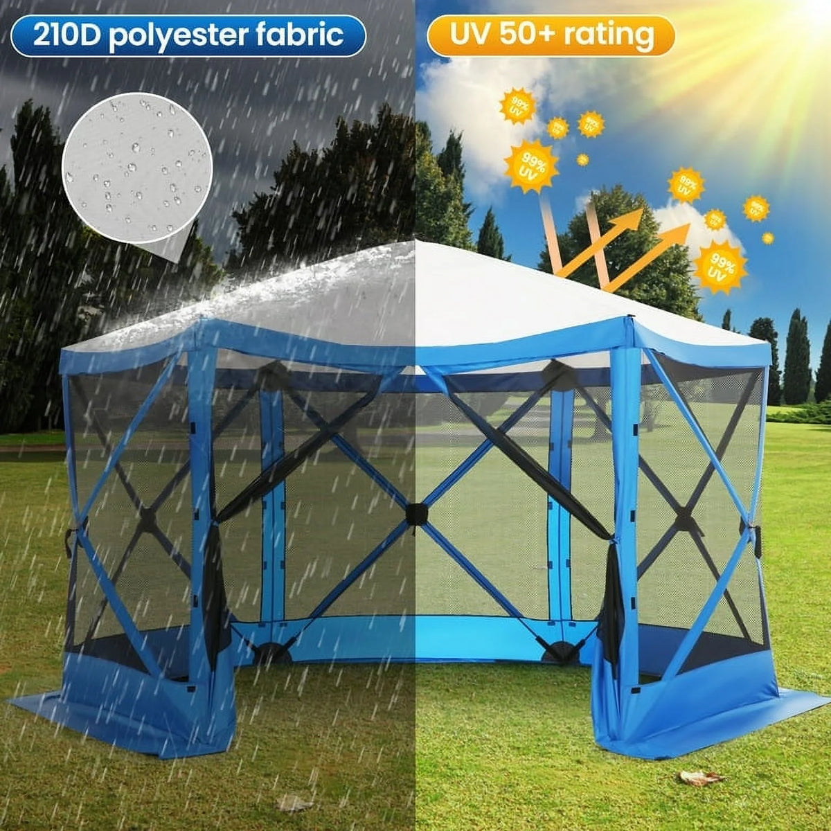 SANOPY 12'x12' Gazebo Outdoor Pop up Gazebo Screen Tent with 6 Sides Mosquito Netting Camping Gazebo Instant Shelter Glamping Tent with Carry bag, Ground Spike, Gray