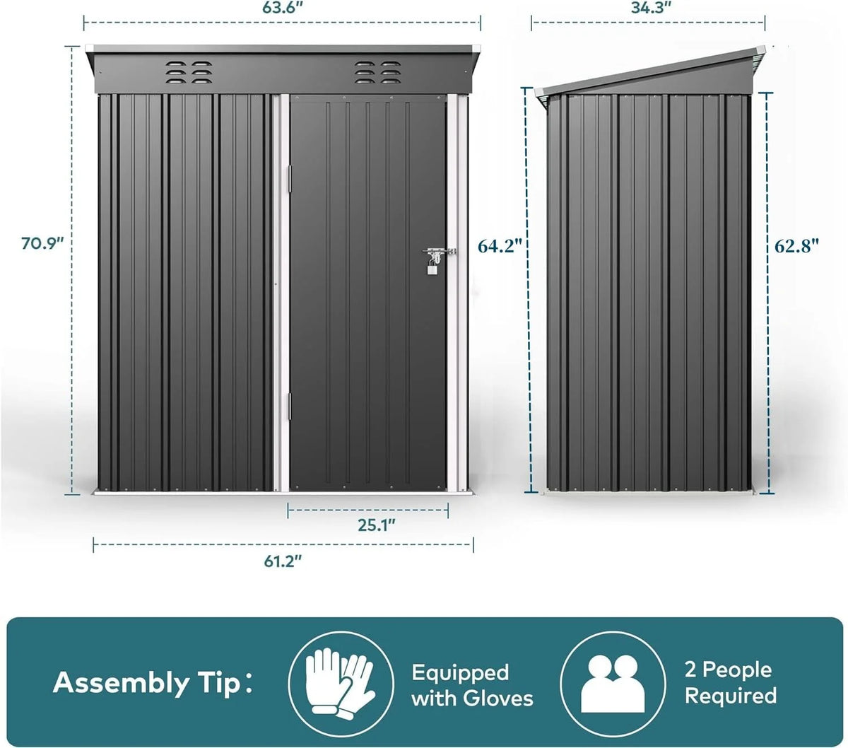 6' x 4' Outdoor Storage Shed, Lofka Garden Metal Shed with Base Frame for Backyard, Patio, Lawn, Gray