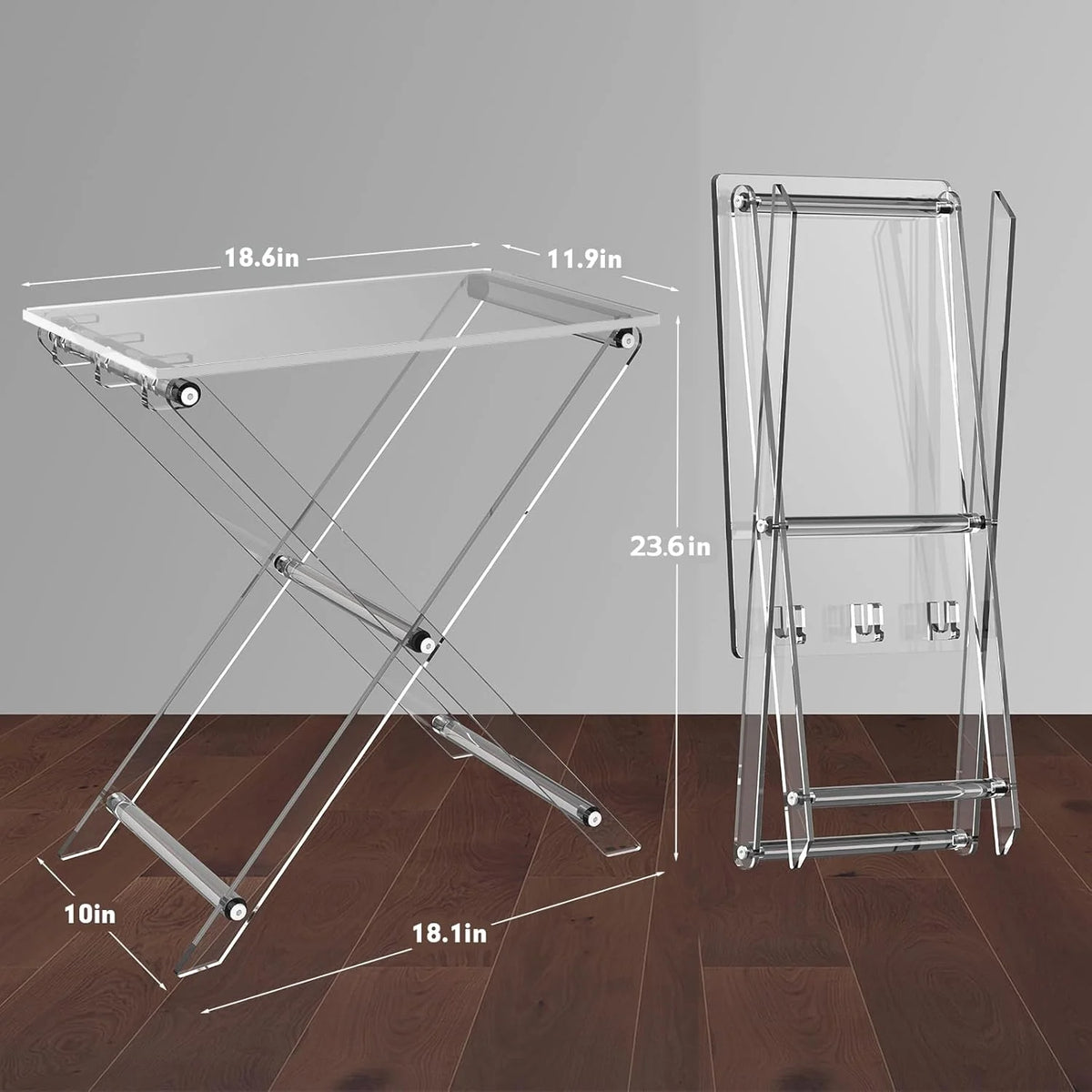Acrylic Folding TV Tray Table - 23" High Acrylic Table, Foldable Desks for Small Spaces, Living Room, Bed Room, TV Dinner Table with Easy Assembly, 1PCS Transparent Rectangle Acrylic Tray