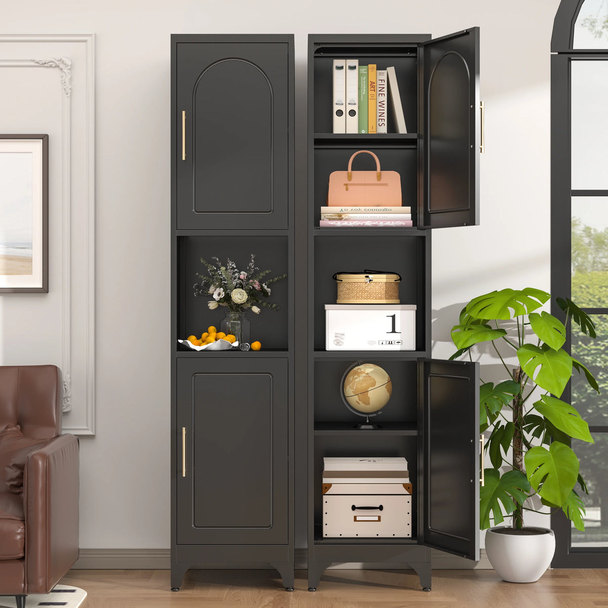 Polup 75" Tall Metal Homes Kitchen Storage Cabinets with Doors and Shelves, Modern Black