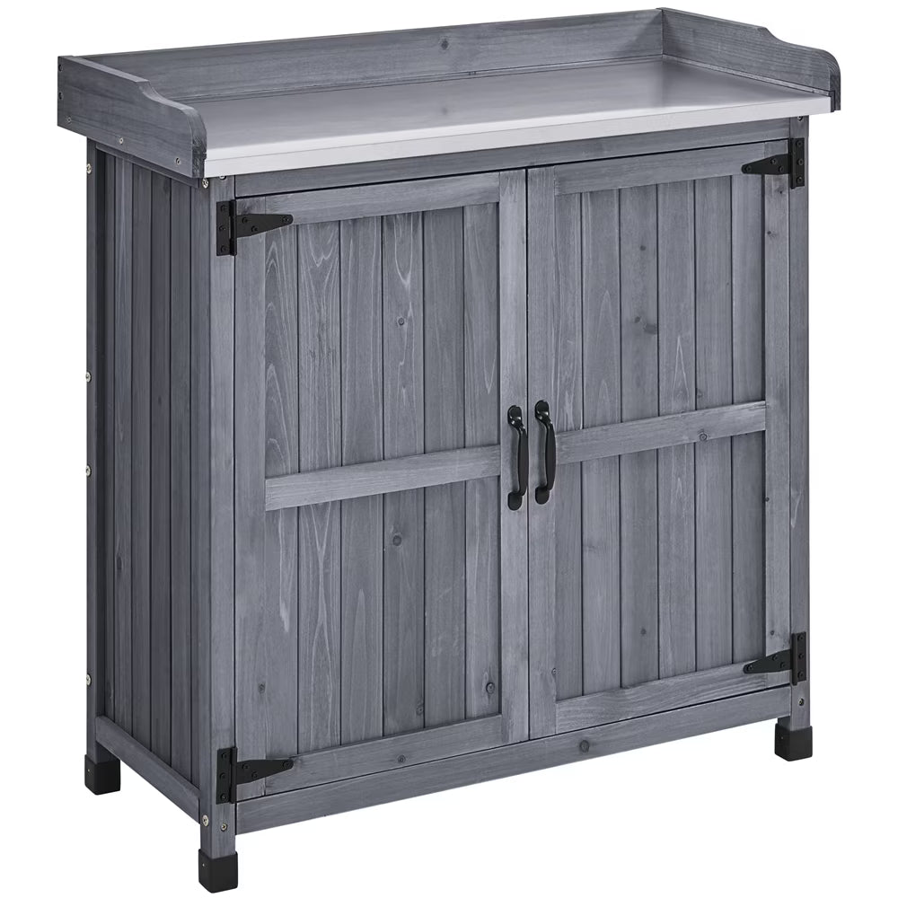 Renwick Garden Potting Bench Table with Cabinet, Brown