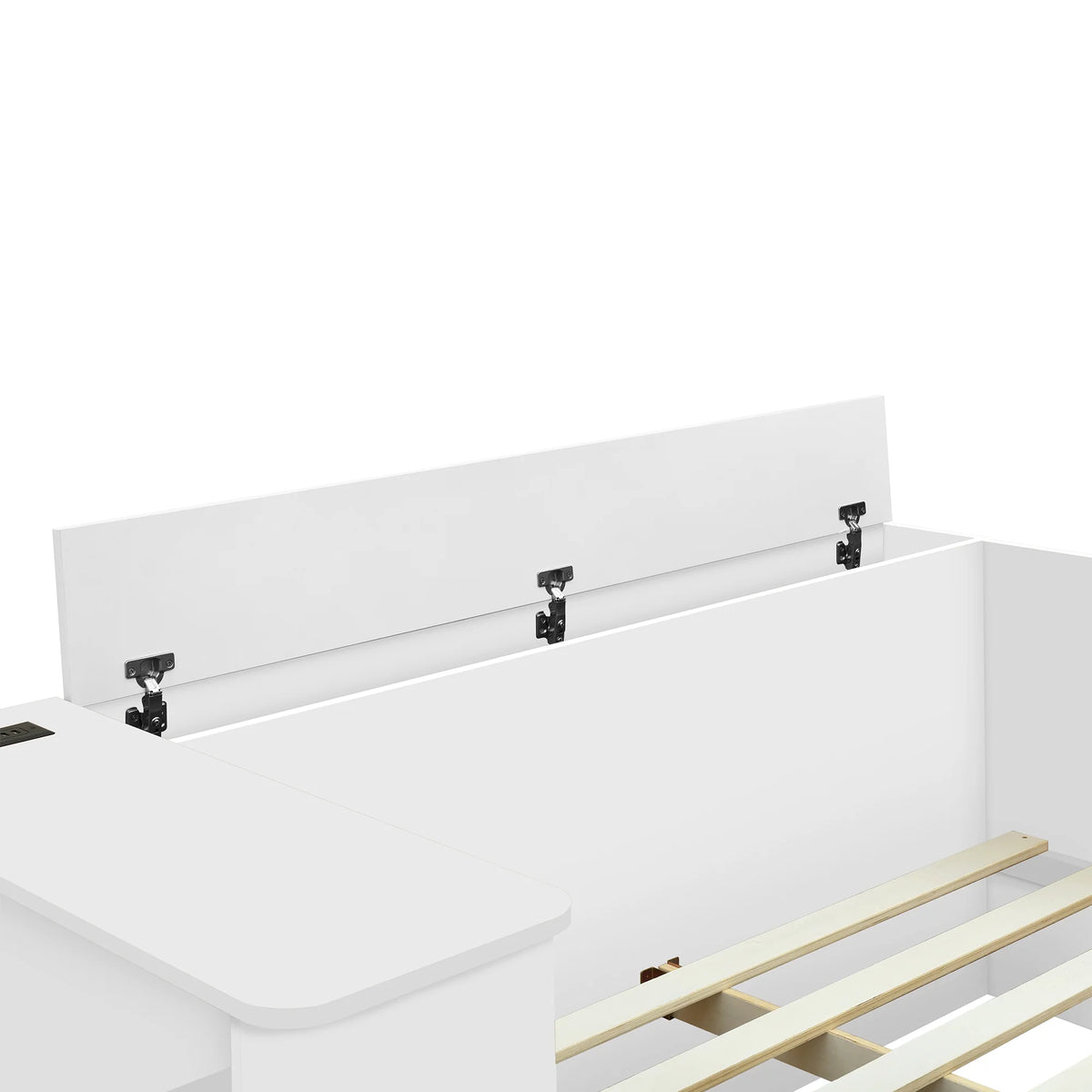 Full Size White Wooden Platform Bed w/ 6 Drawers, Vanity Desk &amp; Shelves - Bedroom Furniture. Space-saving design. Includes storage, perfect for small spaces. 75.3"L x 100.9"W.