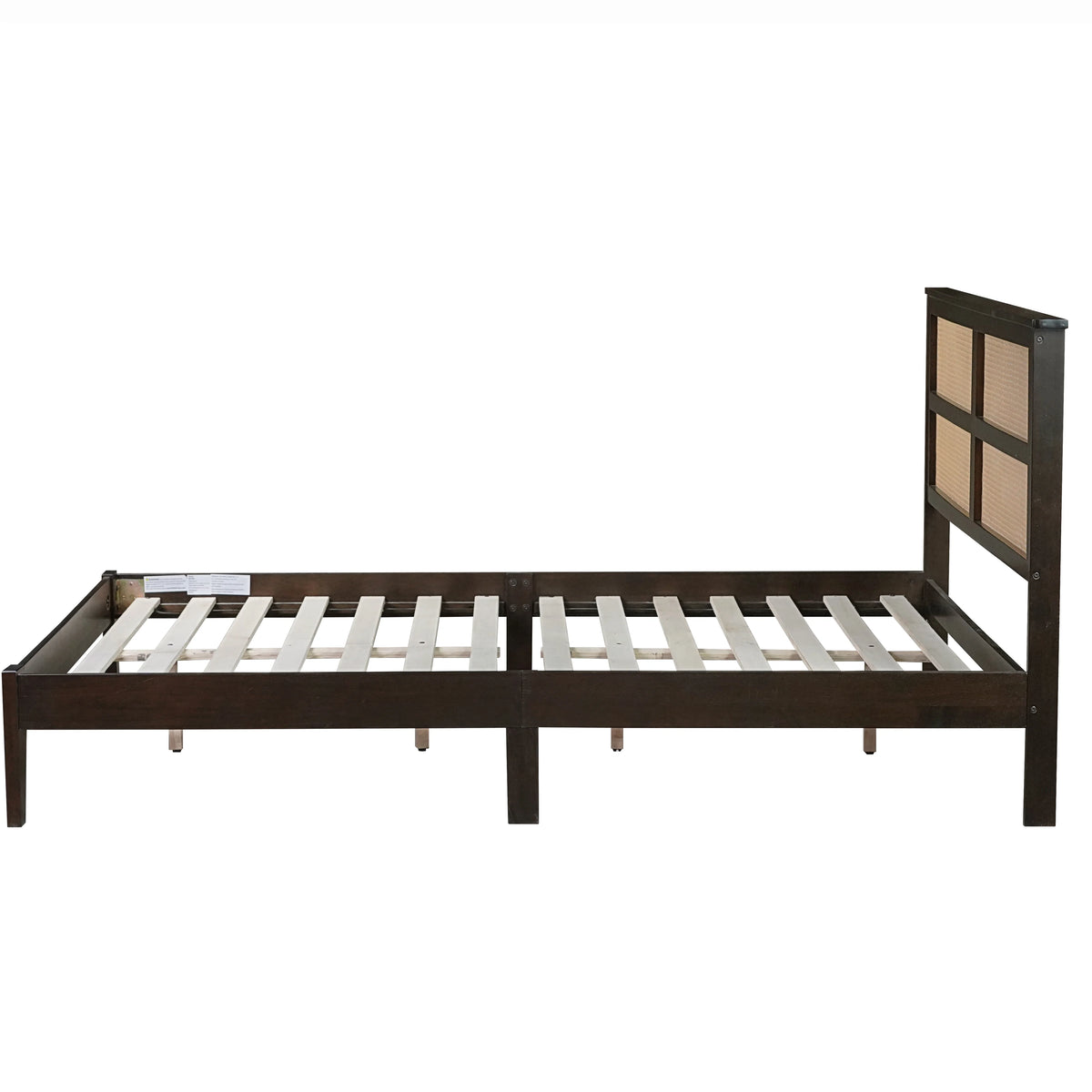 Miniyam Wood Queen Size Bed with with Rattan Headboard for Adult, Brown