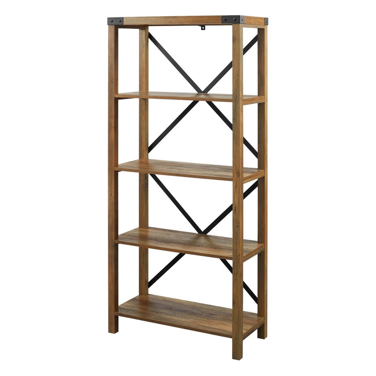 Walker Edison Rustic Industrial 4-Shelf Bookcase, Dark Walnut