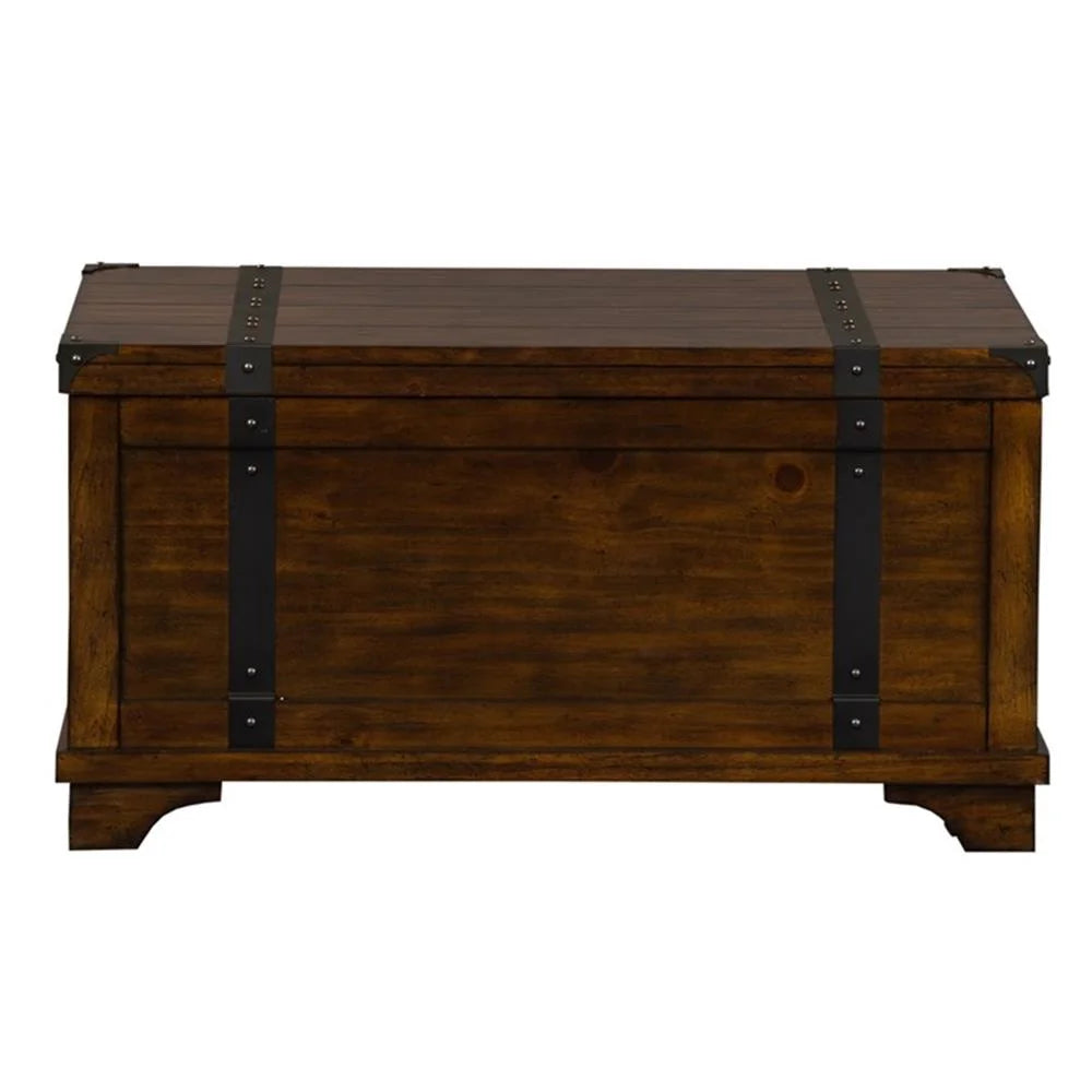 Pemberly Row Rustic Wood Storage Trunk in Brown