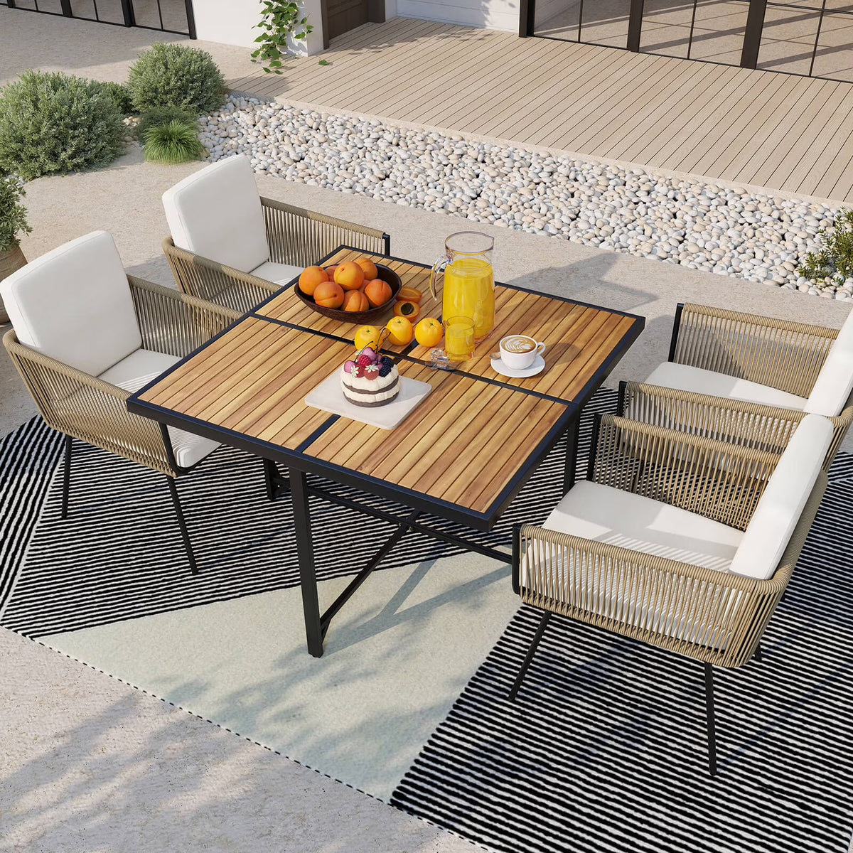 Costway 5 Pieces Patio Dining Set Outdoor Rectangular Table and Chairs Furniture Set
