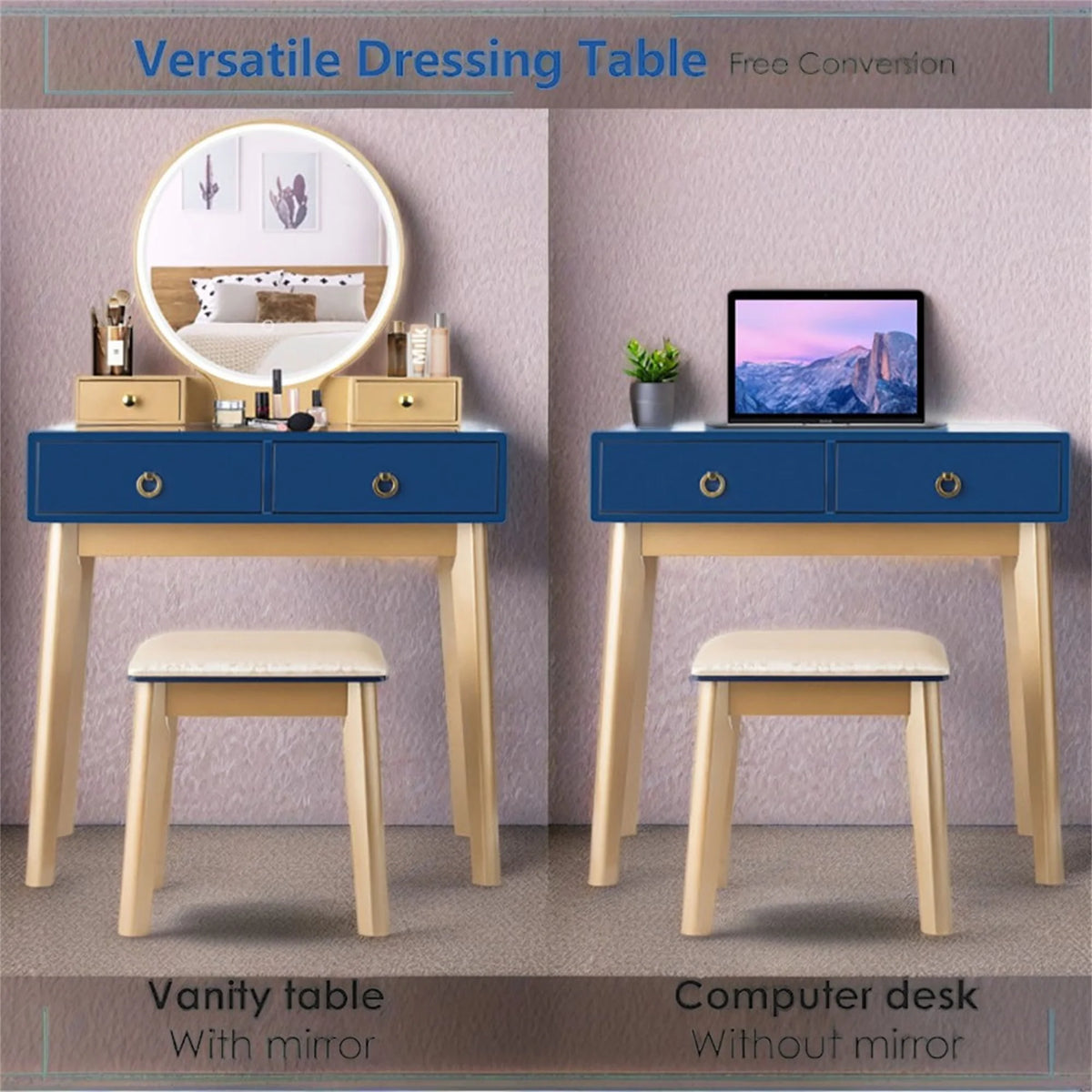 Kadyn Makeup Dressing Table Modern Vanity Set, Makeup Vanity Table Set 3 Color Lighting Dressing Table-Black