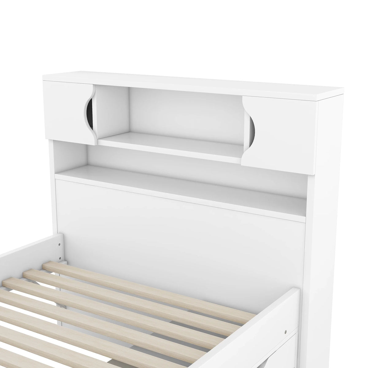 Euroco Wood Twin Size Platform Bed with Storage Headboard, Captain Bed with 4 Drawers, Bookcase and Cabinets, Gray