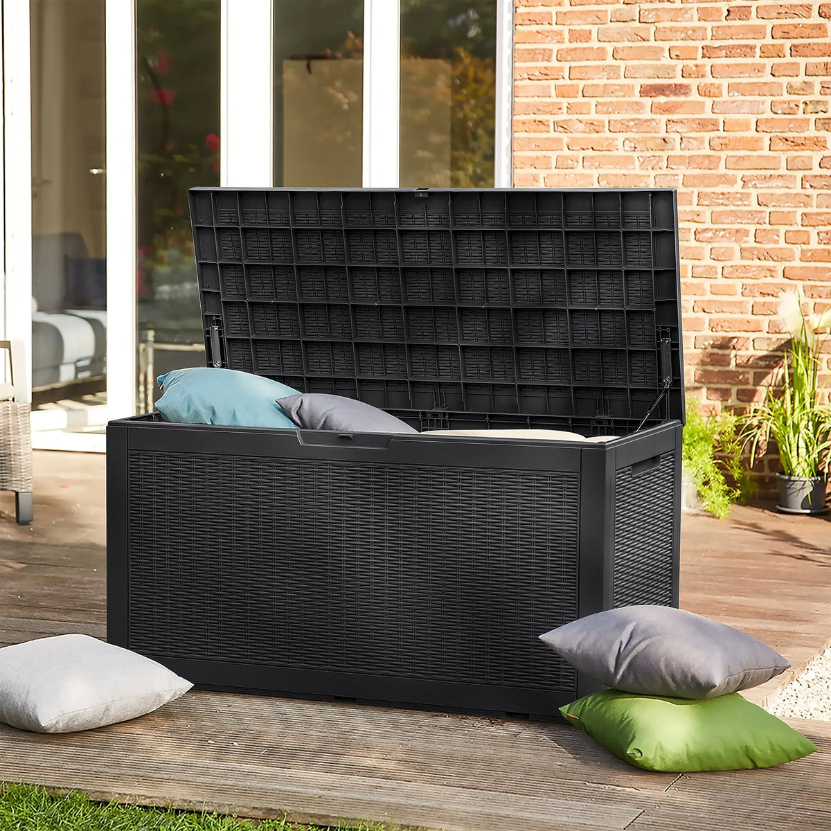 Vineego Outdoor All-Weather 100 Gallon Resin Deck Box,Indoor Outdoor Lockable Storage Container, Black