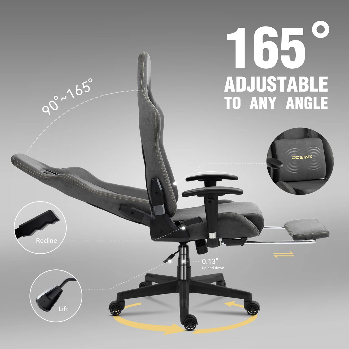 Dowinx Computer Gaming Chair with Pocket Spring Cushion and 4D Armrests for Office,Breathable Fabric High Back Ergonomic Task Chair with Footrest , Massage Lumbar Support Black