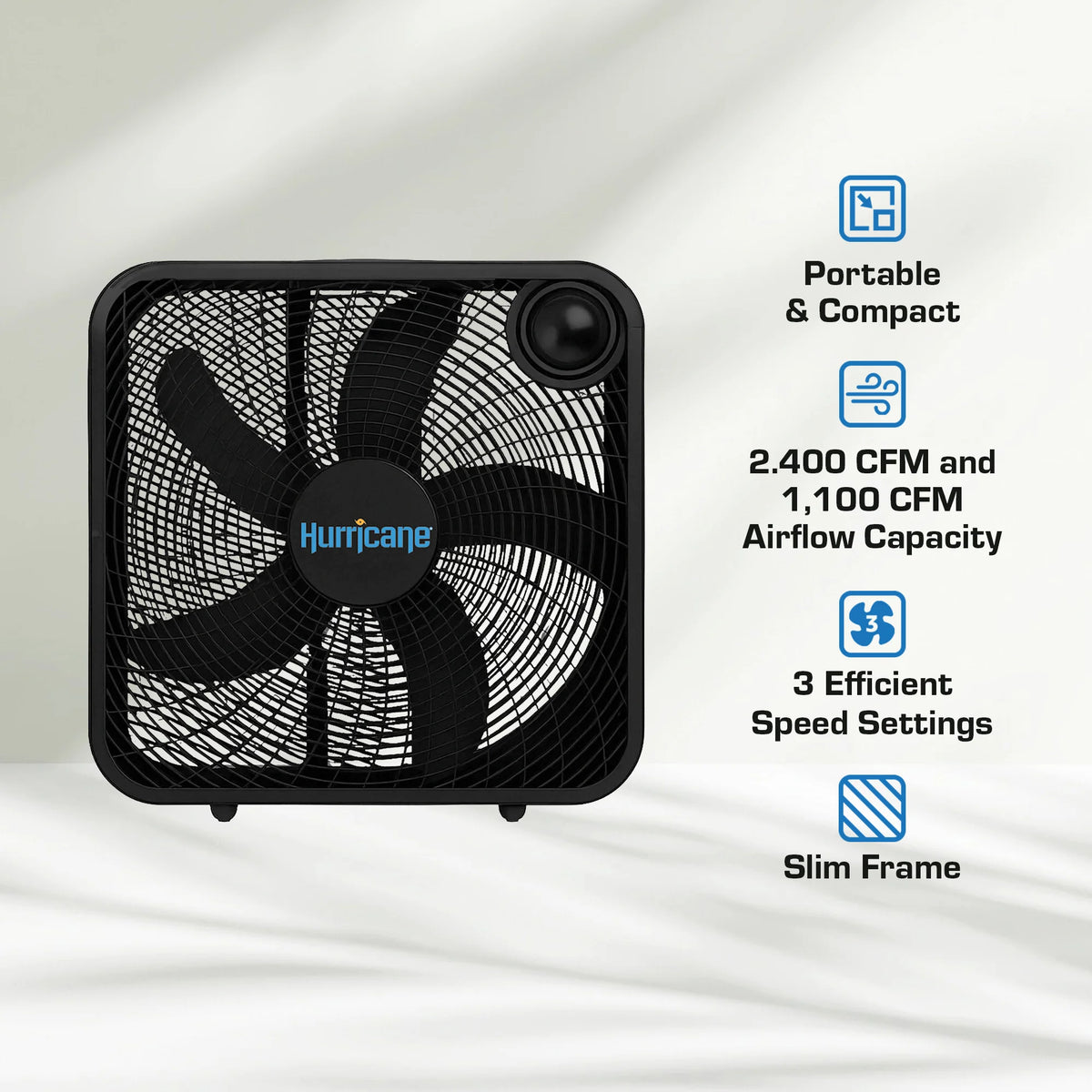 Hurricane 20 Inch Classic Series Floor Box Fan with 3 Speed Settings, Black, 2 Pack