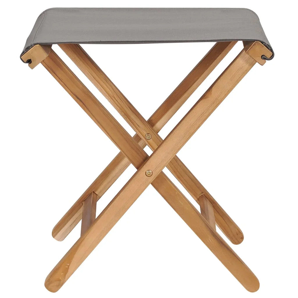 vidaXL Folding Chairs 2 Pcs Patio Stool for Camping Solid Wood Teak and Fabric