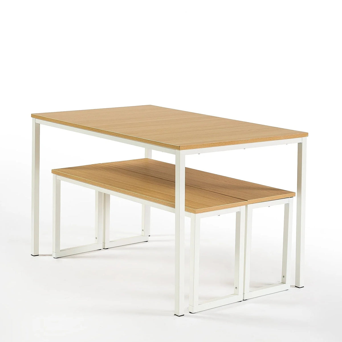 Zinus Louis 48" White Metal Dining Table with Benches, 3 Piece Dining Set
