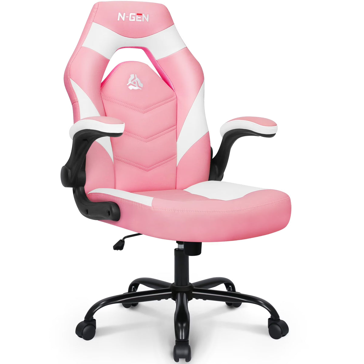 N-GEN Red Gaming Chair, Flip-up Armrest Computer Chair Ergonomic Office Chair PU Leather Desk Chair Executive Adjustable Swivel Task Chair