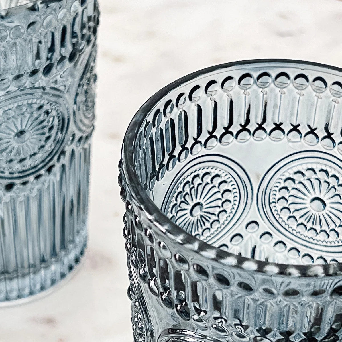 Vintage Textured Amber Striped Drinking Glasses Set of 24, (13 oz) Ribbed Glassware with Flower Design | Cocktail Set, Juice Glass, Water Tumbler
